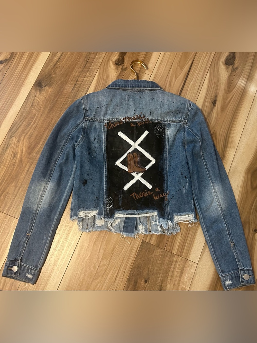 Custom Risen Distressed Denim Graphic Western Jacket Size S